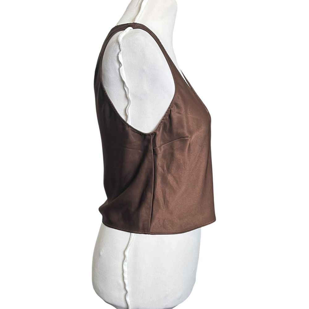 Reformation Jasmine Top Womens 6 Brown Scoop Neck Sleeveless Satin Chic Tank - Picture 5 of 10